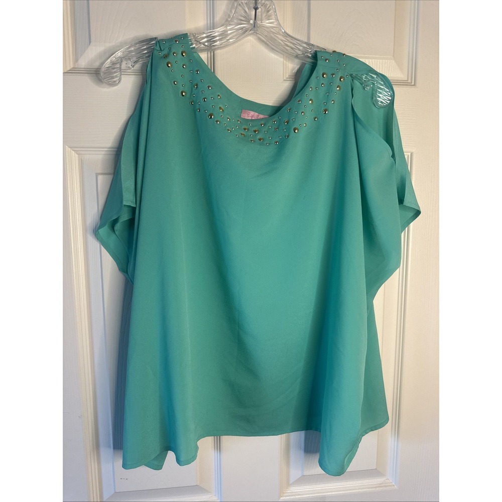 Lilly Pulitzer Women's Green Cold Shoulder Blouse With Gold Size Medium